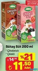 SÜTAŞ SÜT ÇİKOLATALI/ÇİLEKLİ 200 ML fiyat ve kampanya bilgisi